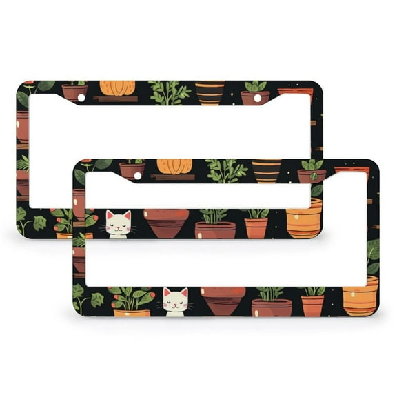 License Plate Frames Plants And Cats In Flower Pots Licenses Plates Frames Front Licenses Plate Covers Car Tag Frame 2 Pieces Cat Gardening Aluminum Metal License Plate Frame Vehicles