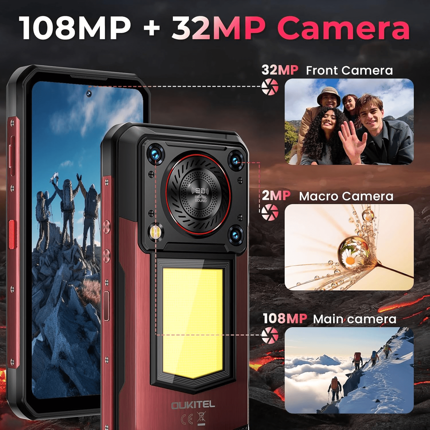 OUKITEL WP56 5G Rugged Smartphone Unlocked - 36GB+512GB/2TB Android 15 Rugged Phone,16000mAh Battery, 1000-Lumen Camping Light, 6.8" FHD+ 120Hz,108MP Camera,128dB Loud Speaker Waterproof, NFC/GPS/OTG