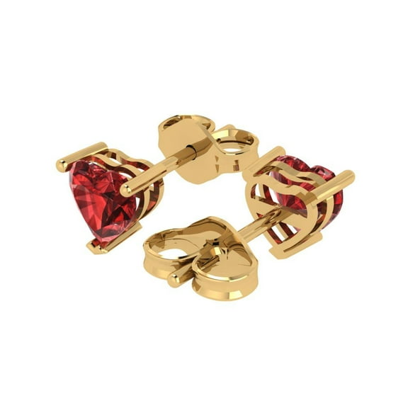 1.5 Ct Heart Cut Studs Red Natural Garnet 18K Yellow Solid Solid Gold Everyday Dainty Earrings Push Back