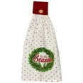 thumbnail image 4 of Set of 6, Christmas Tie Kitchen Towels 100% Cotton, Snowman Happy Holiday Wishes, Cardinal, Red Poinsettia Flower, Believe in The Magic of Christmas.Size: 16" x 18" x 3.5". (Design A), 4 of 7