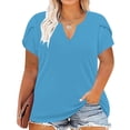 thumbnail image 2 of Tamaño Más Manga Corta Tops para las Mujeres Casual Color Sólido Suelto V-Cuello Tee, Poliéster Más Tamaño Blusa, Lavado a Mano Verano Casual Top, 2 of 9