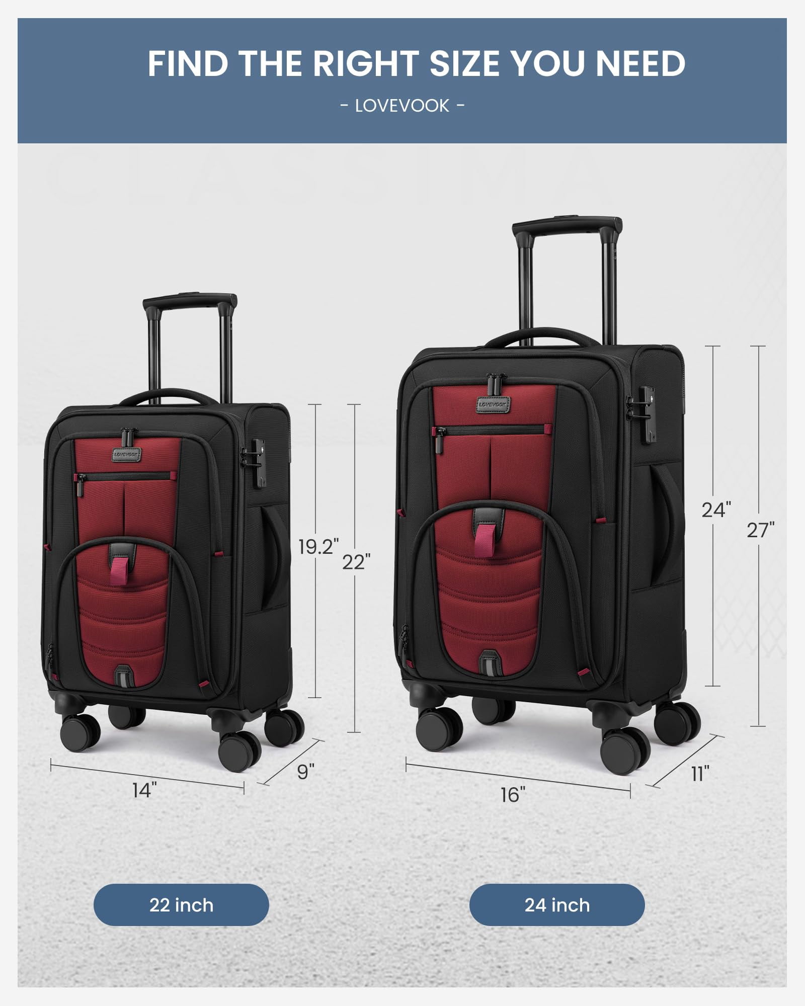 LOVEVOOK Carry On Luggage 22x14x9 Airline Approved, 22-Inch Suitcases with Spinner Wheels, Softside  Luggage with TSA Lock for Men Women Business Trip, Lightweight Large Capacity Luggage for Travel