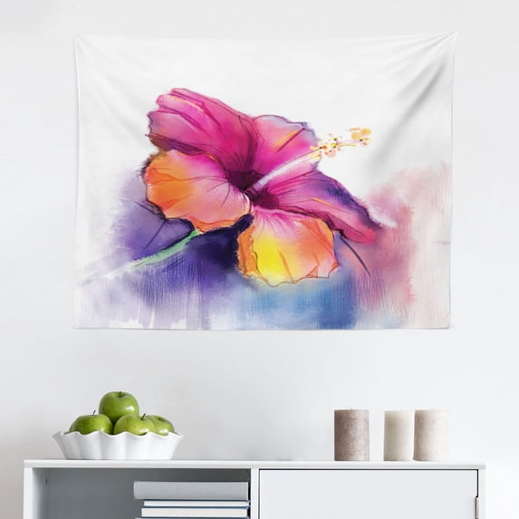 Flower Tapestry, Chamomile and Dandelion Field Meadow Landscape in Contrasting Colors Idyllic View, Fabric Wall Hanging Decor for Bedroom Living Room Dorm, 2 Sizes, Yellow Purple, by Ambesonne