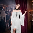 thumbnail image 6 of UDAUDU Women's Witch Halloween Dress Renaissance Vintage Gothic Dress Medieval With Trumpet Sleeves Halloween Party Costume White L, 6 of 8