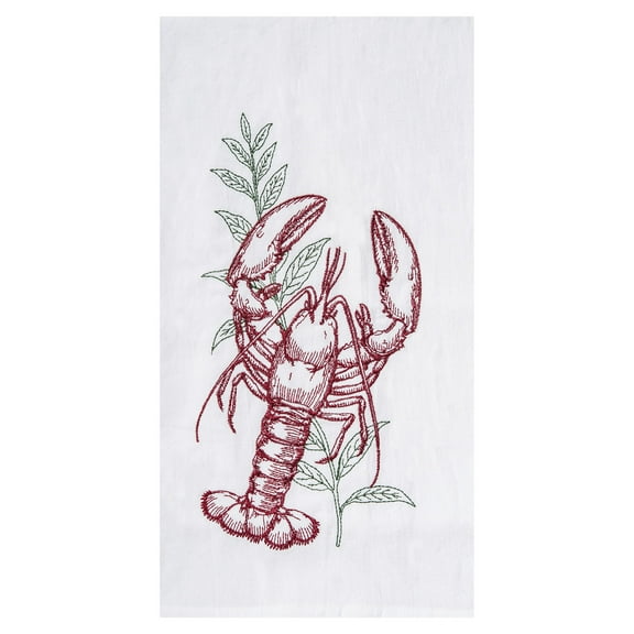 Lobster Seagrass Embroidered Flour Sack Cotton Kitchen Towel
