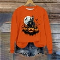 thumbnail image 4 of Inverlee Women's Halloween Sweatshirts Cute Pumpkin Ghost Graphic T-shirt Stretch Round Neck Sweatshirt Long Sleeve Holiday Pullover Tops Halloween Gifts, 4 of 6