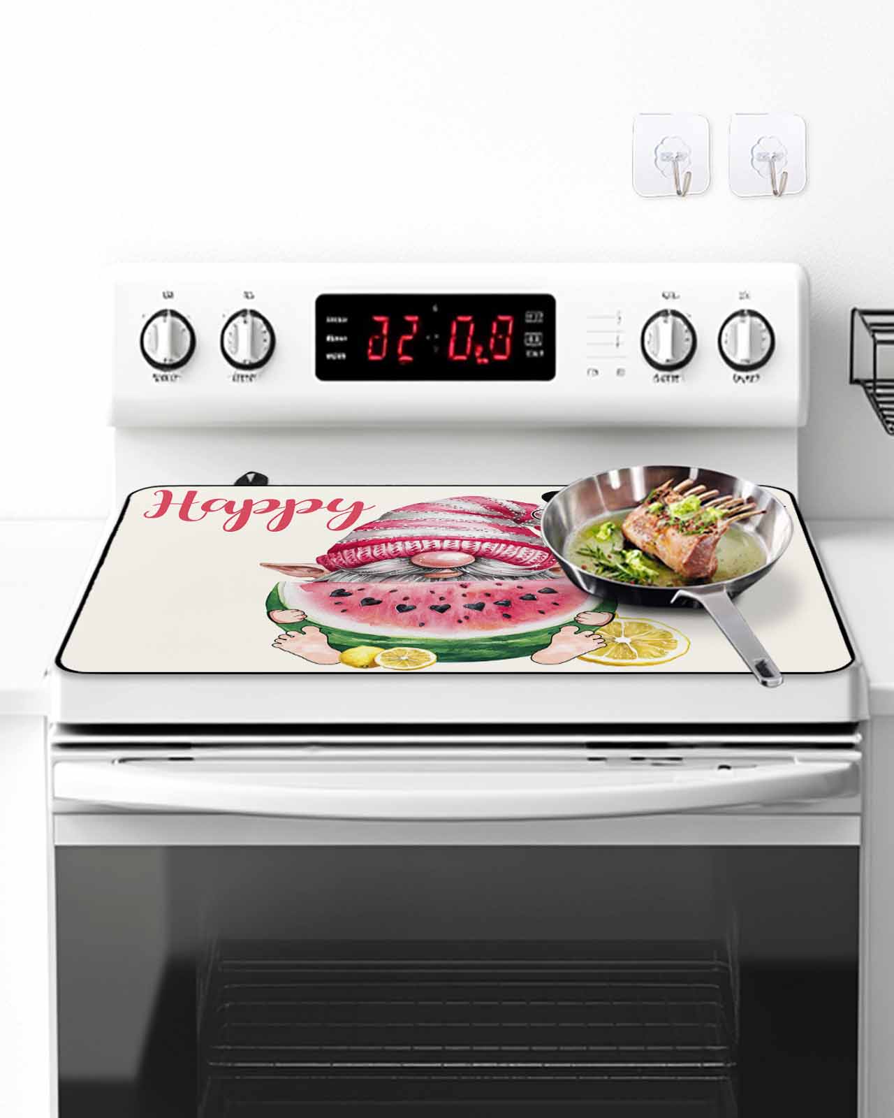 Stove Top Covers for Electric Stove 28.5x20.5 Inches, Cute Gnomes Heat Insulation Fireproof Glass Cooktop Protector, Red Watermelon Summer Country Rustic Retro Countertop Stovetop Cover for Kitchen
