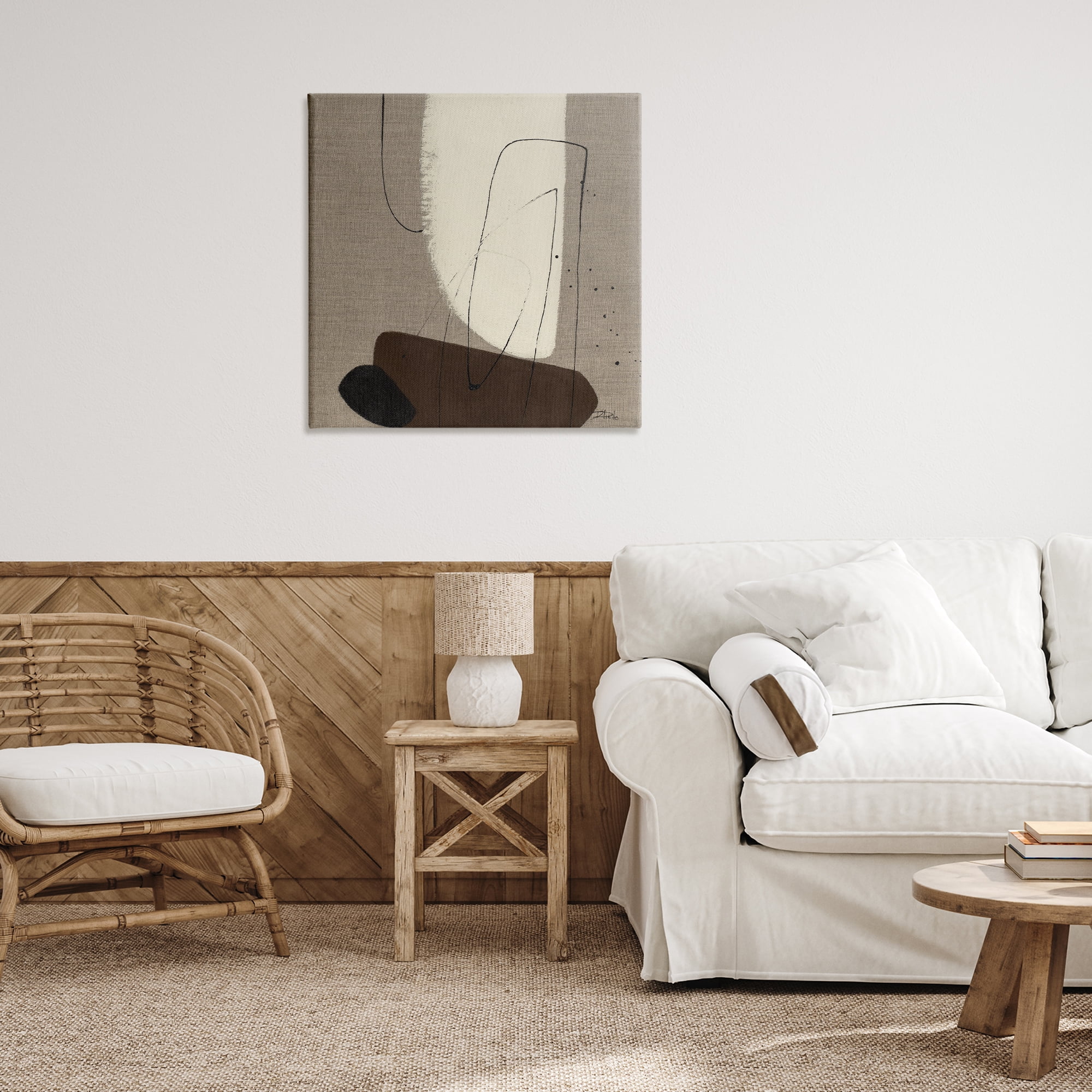 Stupell Industries Natural Oblong Shapes Abstract Painting Gallery Wrapped Canvas Art Print Wall Art, 30 x 30