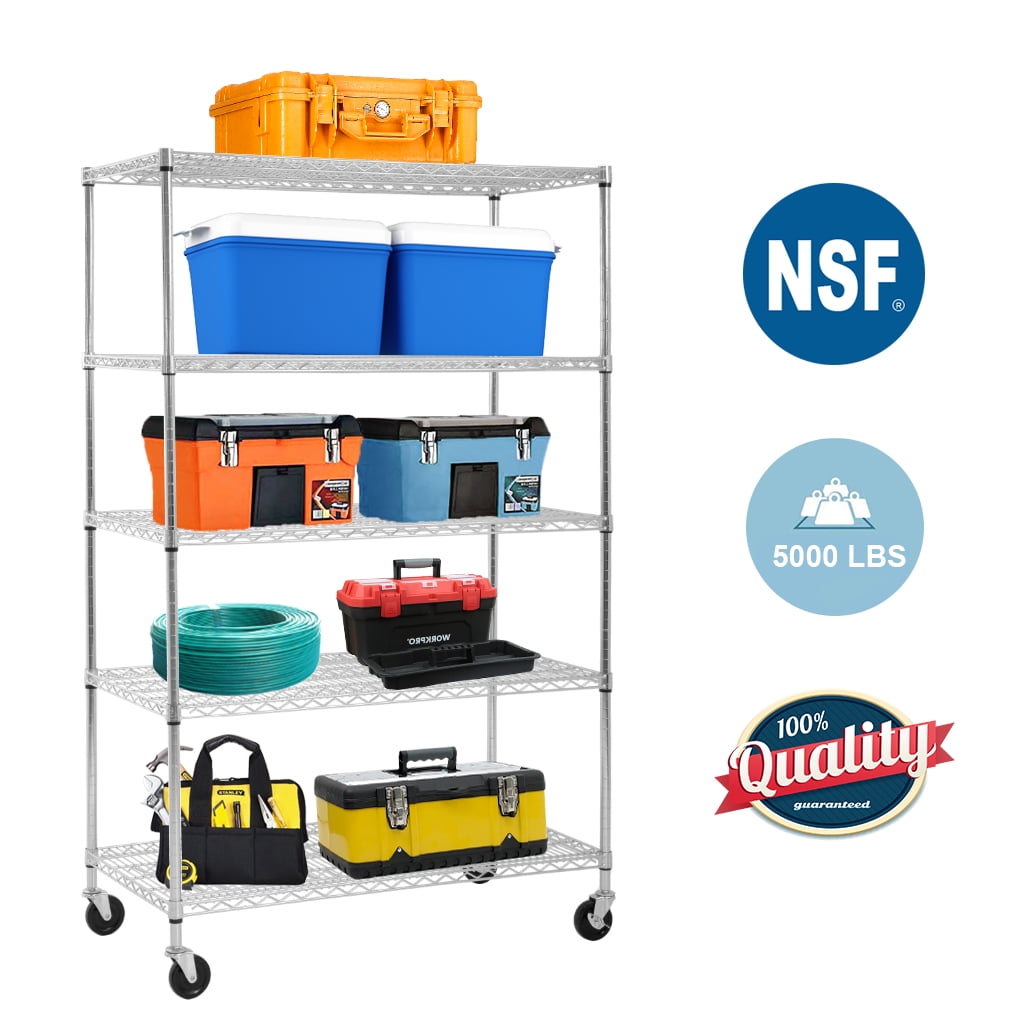 4 Tier Wire Steel NSF Shelving Rack Heavy Duty Chrome Shelf Adjustable Organizer