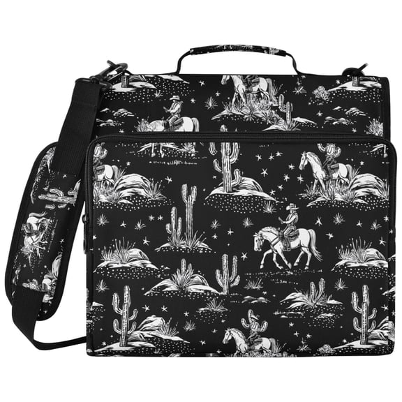ALAZA Zipper Binder Cowboy Horses Pattern 2 inch 3 Ring 500 Sheet Capacity Trapper Keeper File Folder Organizer Bag