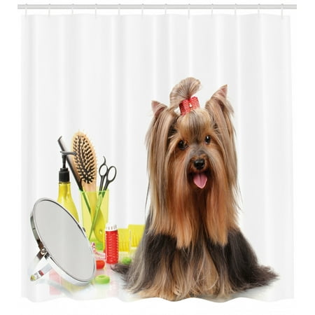 Yorkie Shower Curtain Yorkshire Terrier With Stylish Hairdressing