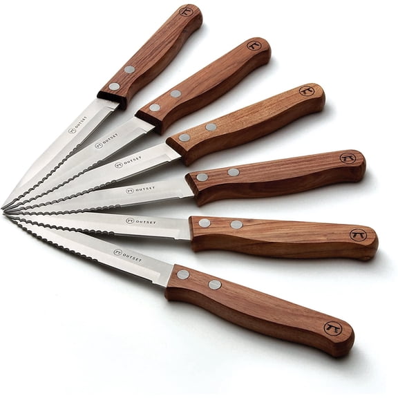 Rosewood Handle Serrated Steak Knives, Set of 6