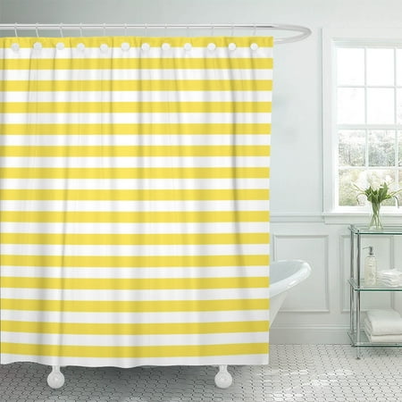 Yellow Stripe Shower Curtain - PKNMT Geometric Pattern Stripes Yellow and White for Abstract Graphic Polyester Shower Curtain 60x72 inches