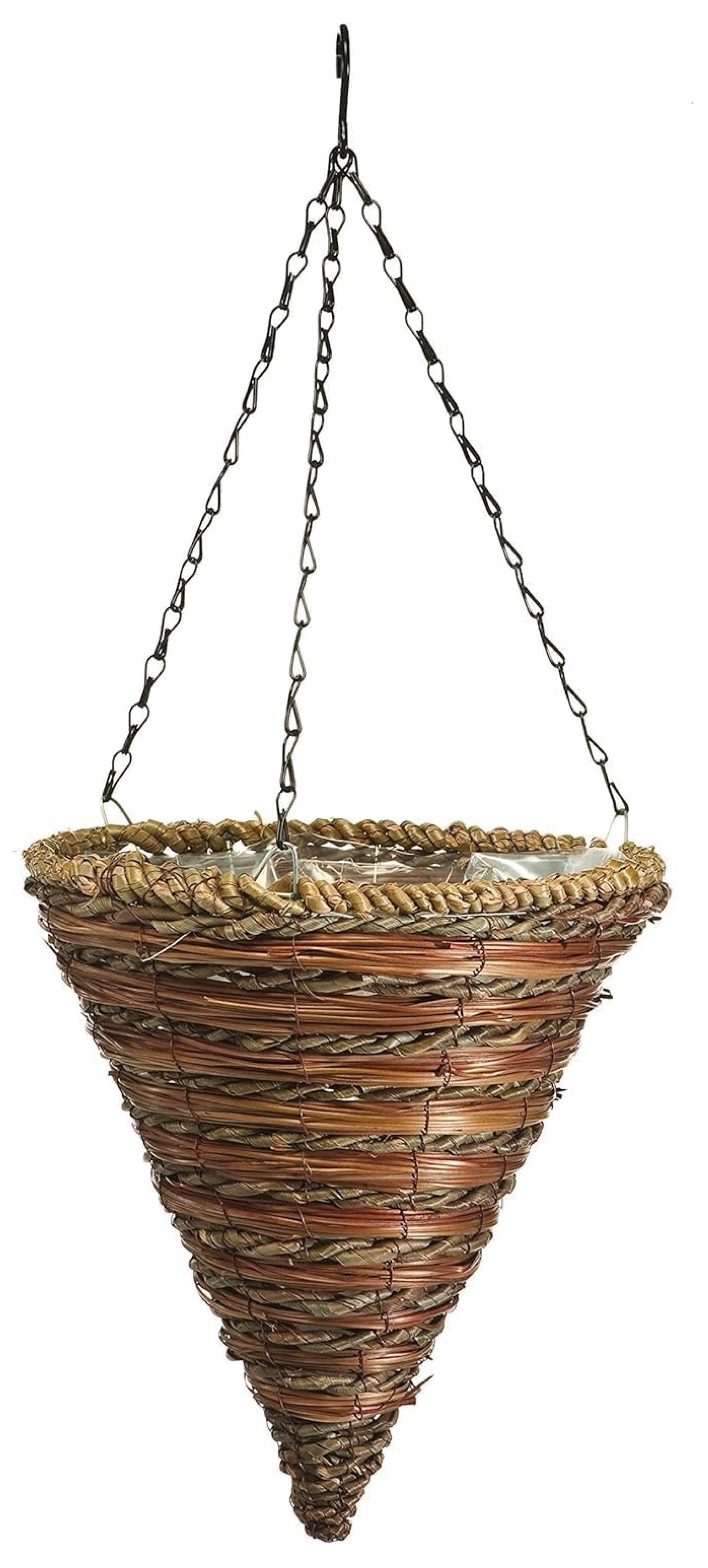 Hanging Basket Planters 2-Pack - 12 Inch Rope & Fern Wicker Cone - Polyester Lined Hanging Planters for Indoor/Outdoor Plants - Chain Included