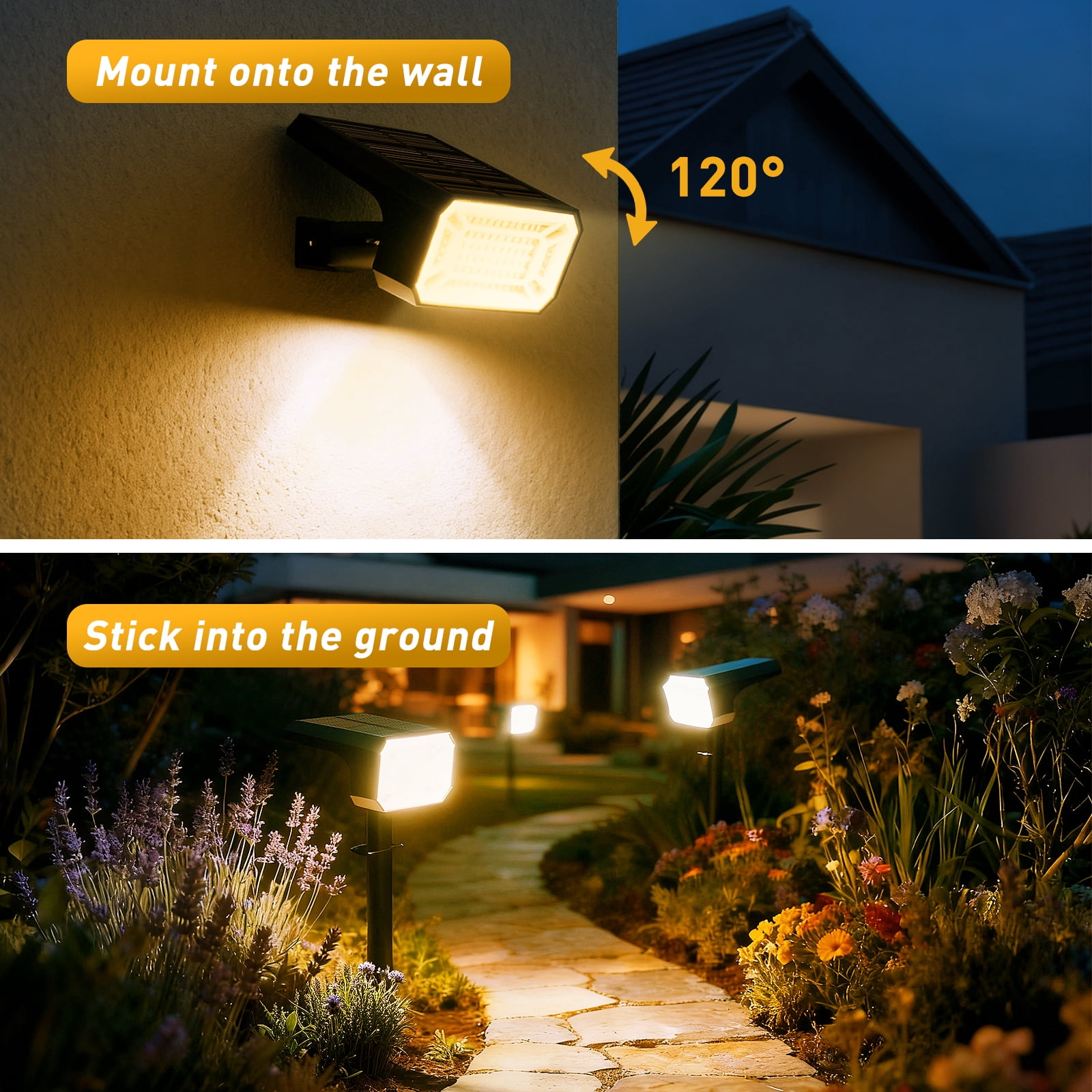 Solar Spot Lights Outdoor [4 Pack, IP65] - 100 High-Lumen LEDs, 12 Modes & Auto On/Off. Warm White Landscape Lights for Yard, Garden & Pathway.