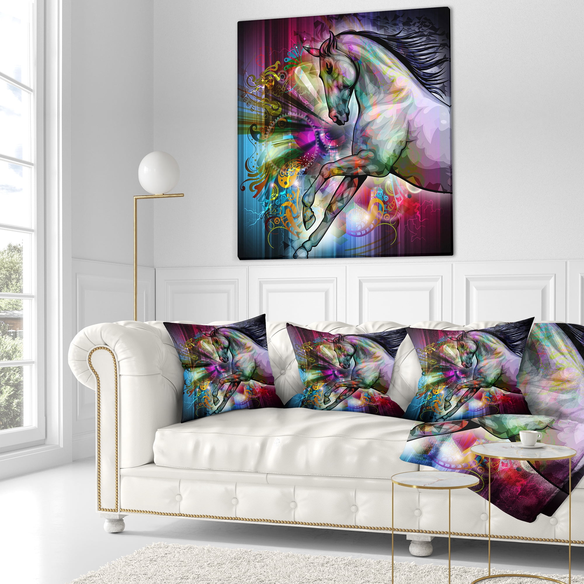 Designart Horse over Colorful Abstract Image - Animal Throw Pillow - 18x18