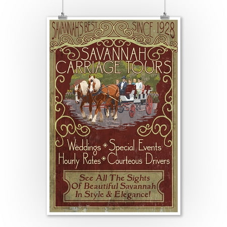 Savannah, Georgia - Carriage Tours Vintage Sign - Lantern Press Poster (9x12 Art Print, Wall Decor Travel
