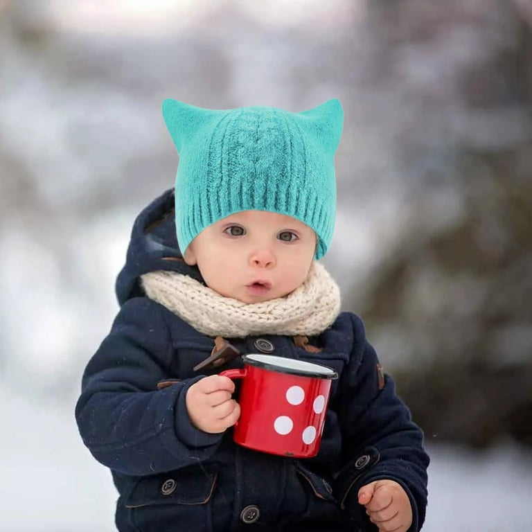 Children s Baby Hat Cat Ear Protector Plush Knitting Solid Color Pullover Cap