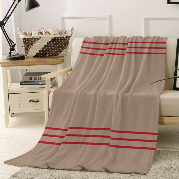 Throw Blanket Fleece Throw Blanket 30x40in, Vintage Red Line Stripes Soft Lightweight Bed Blankets Brown Fuzzy Couch Blankets for All Season