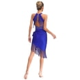 thumbnail image 2 of Jizyo Costumes de Danse pour Femmes à Dos Découpé avec Franges en Dentelle Robe de Danse Latine 2 Pcs Costumes de Danse Bleu m, 2 of 7
