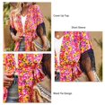 thumbnail image 4 of Camisa holgada de verano con empalme de borlas y cintura con estampado de manga corta para mujer, 4 of 6