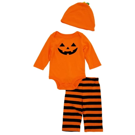 Infant Boys 3pc Halloween Jack-O-Lantern Bodysuit Pants & Cap Set