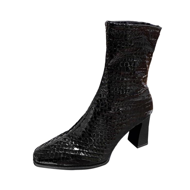 NECHOLOGY Botas Mujer Zapatos Botines mujer Botas de tacón grueso de cabeza cuadrada de otoño e invierno con cremallera en la parte trasera botas grandes de tacón cómodas y mujer (Black, 7.50)