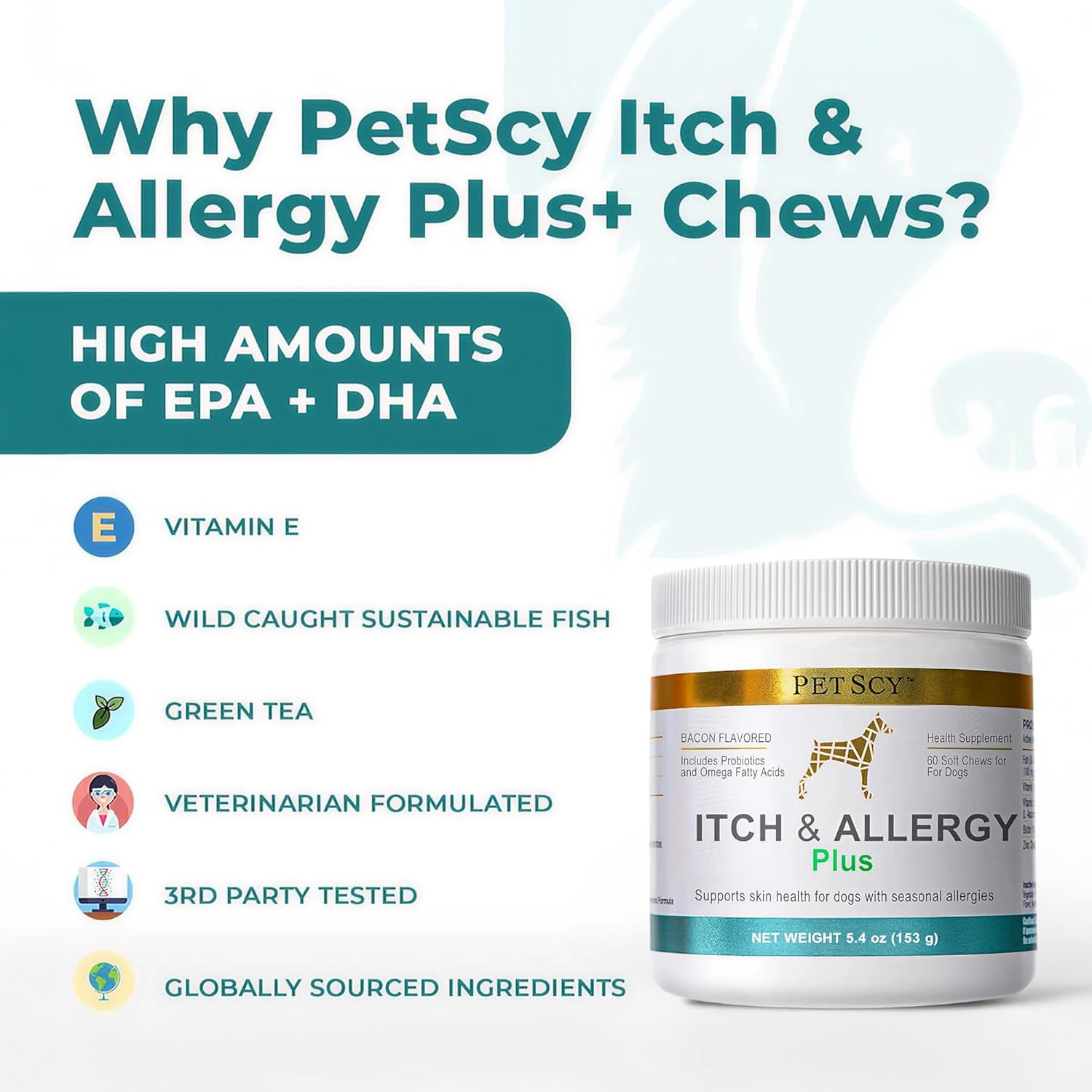 PET SCY Itch and Allergy Plus Chews - Dog Allergy Relief & Itch Support - 5.4oz, 3 Pack