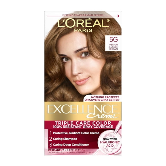 Loreal Excellence Triple Protection Hair Color Creme, 5G Medium Golden Brown - 1 Ea