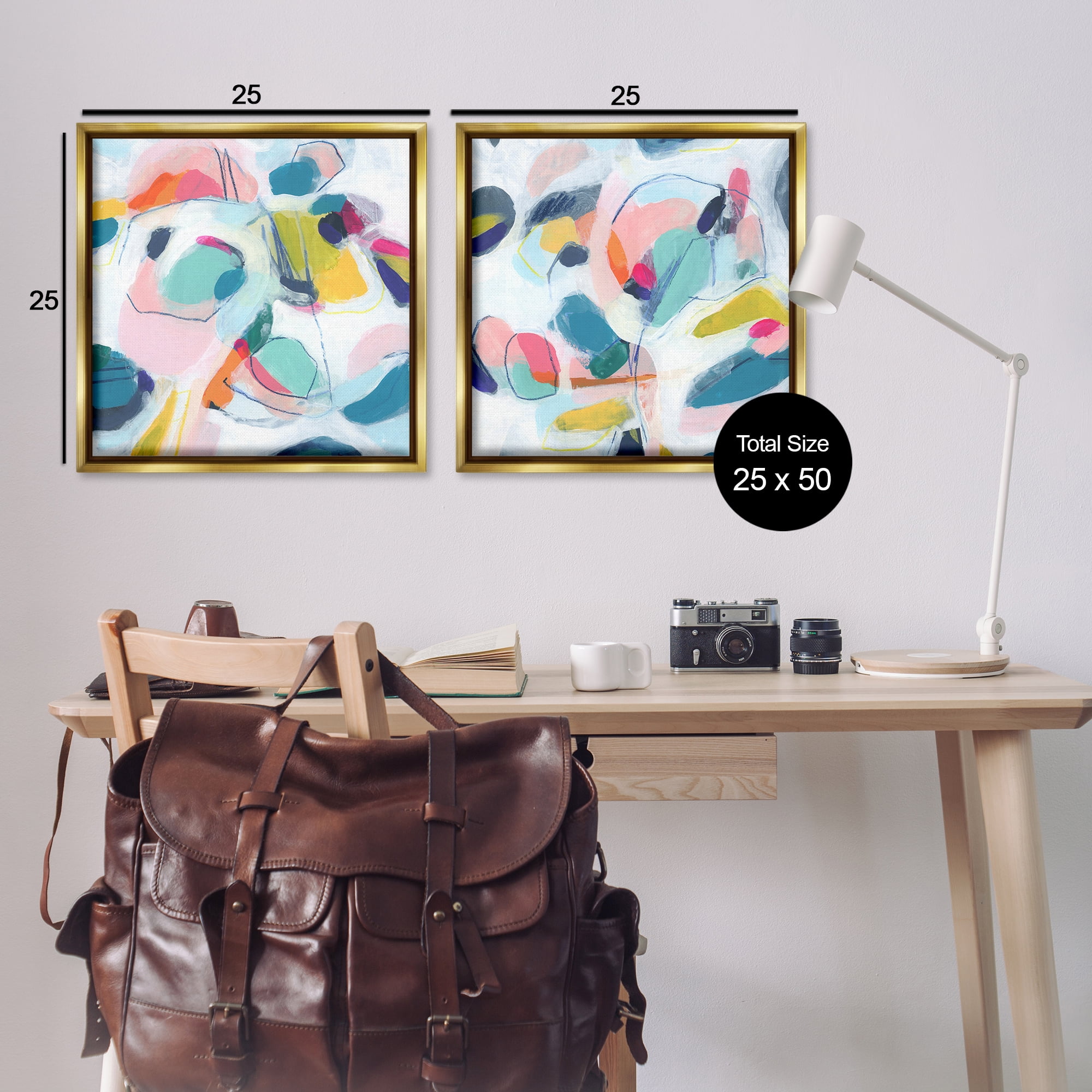 Stupell Industries Eye-catching Abstract Pastels Abstract Painting Gold Floater Framed Canvas Art Print Wall Art, 25 x 25, Set of 2