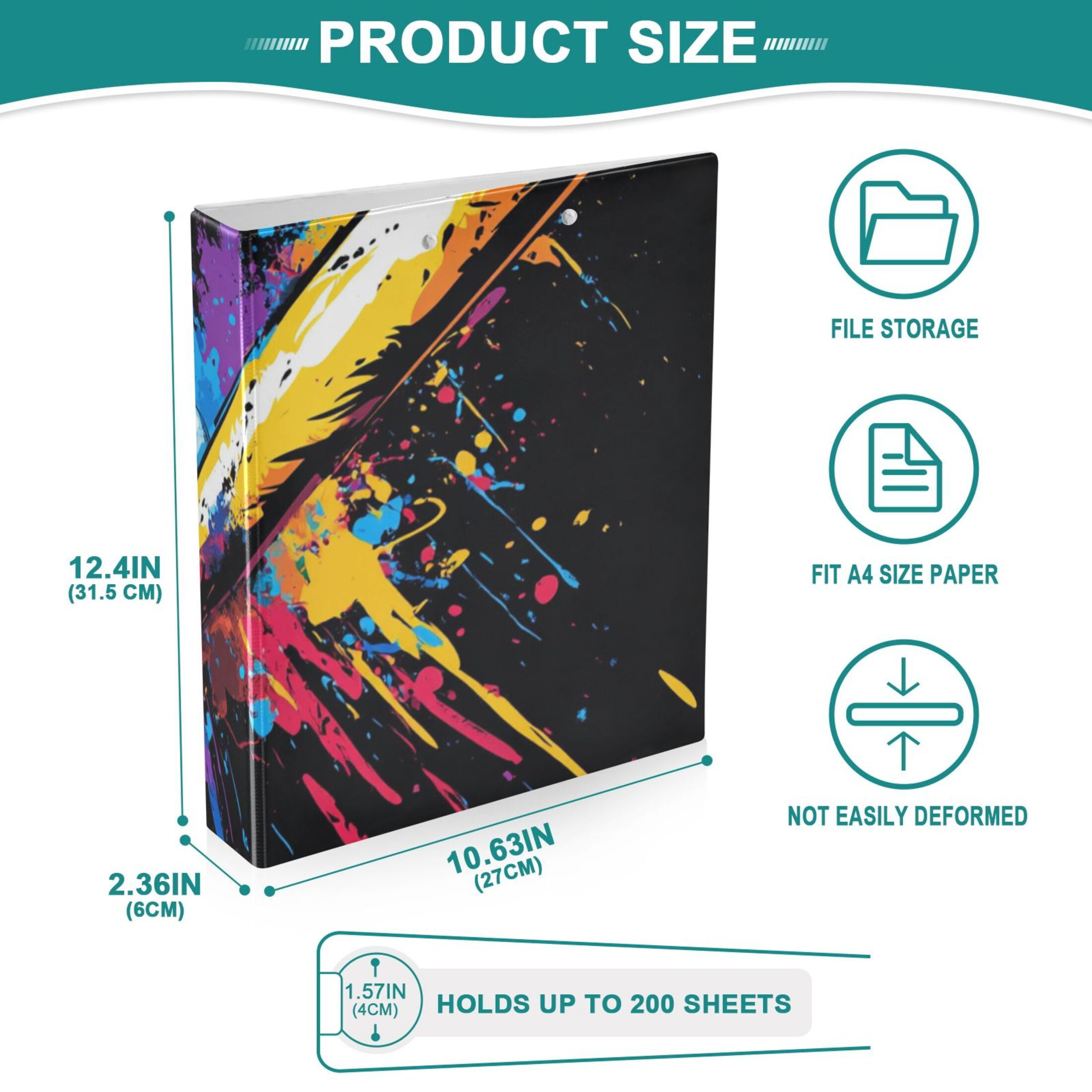 Colorful Baseball and Bat 3 Ring Binders 1.5 inch Hardcover File Folders with Interior Pockets A4 Size Organizer for School Office Hospital