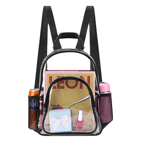 XYCWYP Clear Backpack Heavy Duty Stadium Approved Waterproof PVC Transparent Book Bag with Reinforced Strap for School Work Travel Festival, Black