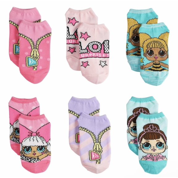 L.O.L. Surprise! Girls' No-Shows Socks 6 Pack (Size M/L)