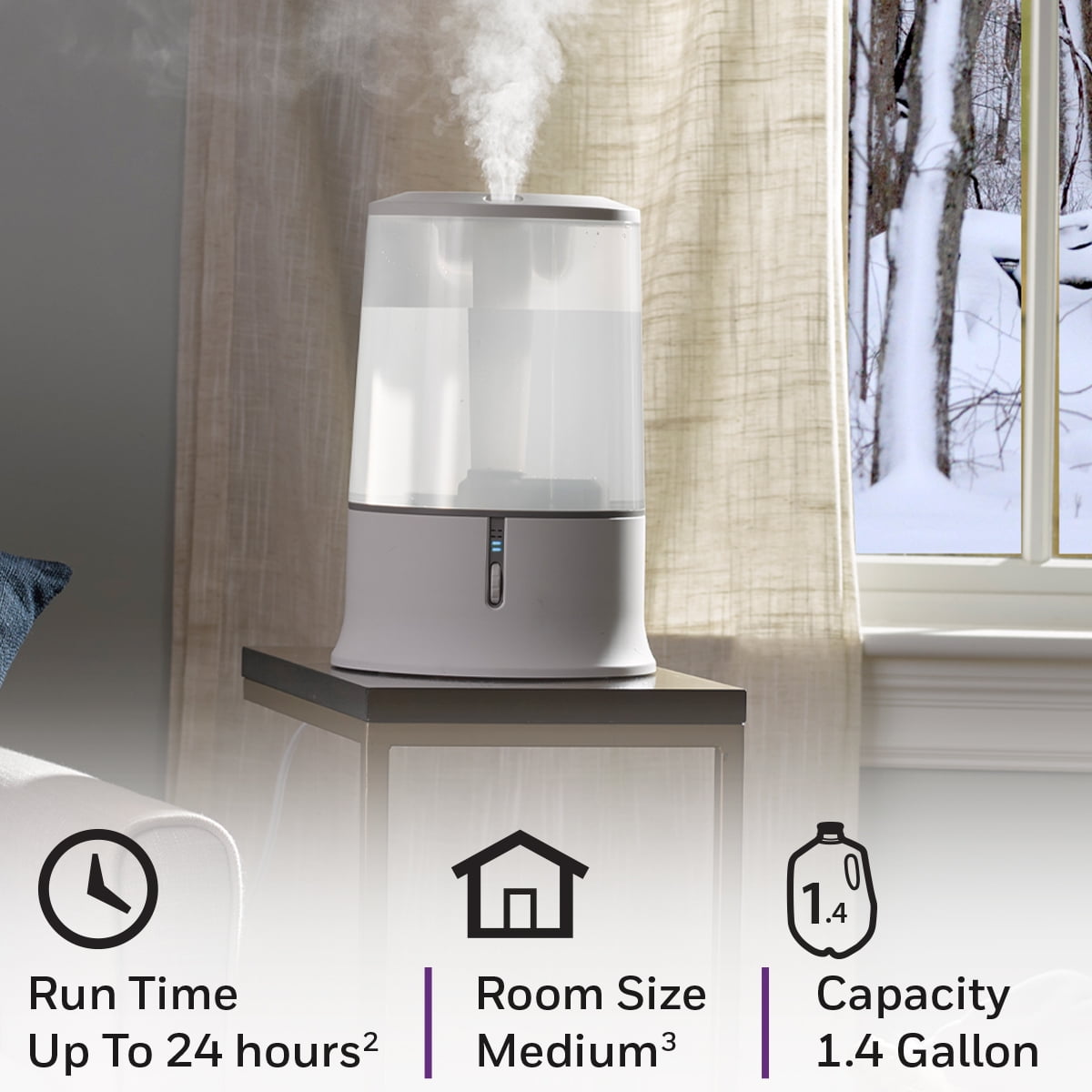 Honeywell Ultra Quiet Cool Mist Humidifier, HUL233W, White