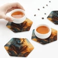 thumbnail image 3 of KLL Drink Coasters Set Hexagon of 4,PU Leather Absorbent Coasters Set Decorative Coffee Cup Coasters Housewarming Gift for Home Decor-Prairie Meditating Lion, 3 of 5