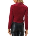 thumbnail image 3 of INSPIRE CHIC Women's Velvet Notched Lapel Zipper Cropped Motorcycle Jacket S Red, 3 of 5