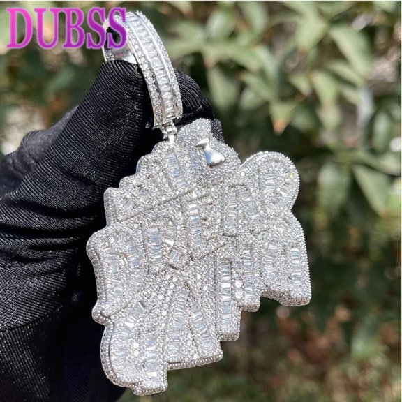 Dubss Iced Out Pedant Bread Gang Necklace for Men Cubic Zirconia Baguette Double Color Hip Hop Jewelry