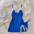thumbnail image 2 of JSGEK Women Contrast Lace Trim Chemise Dress and Thong Set Adjustable Spaghetti Straps Nightwear Lingerie Set Blue XL, 2 of 8