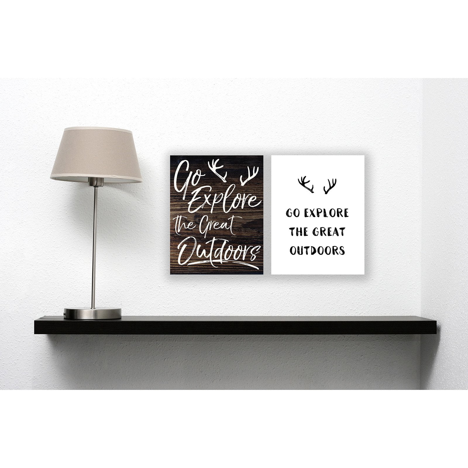 The Stupell Home Decor Collection Go Explore The Great Outdoors Antlers Distressed Wood Oversized Stretched Canvas Wall Art, 24 x 1.5 x 30