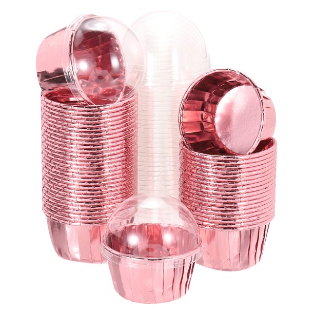 Uxcell 50 Pcs Forros para Cupcakes de Aluminio Doble Cara con Tapa, Muffins a Prueba de Grasa para Decoración de Bodas y Cumpleaños, Oro Rosa (Redondo)