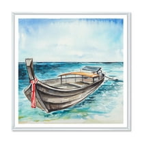 Designart 'Little Boat At The Lake Shore' Nautical & Coastal Framed Canvas Wall Art Print