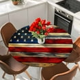 thumbnail image 2 of Retro American Flag Table Cloth, Round Fitted Tablecloths with Elastic Edge, Blue Red USA Flag Vintage Wood Wipeable Waterproof Table Cover for Kitchen Wedding 55-60 Inches, 2 of 4