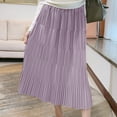 thumbnail image 2 of RUTAYY 2025 Spring Summer New Pleated Design Elastic High Waist Knee Length Mid-Length Skirt For Women Solid Color Flowy Swing Pleated Beach Skirts, 2 of 4