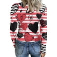 thumbnail image 5 of Valentine's Day T-Shirt for Women Long Sleeve Crewneck Heart Pattern Stretch Rib Knit Slim Fit Basic Tees 2026 Casual Outfits Hot Pink L, 5 of 6