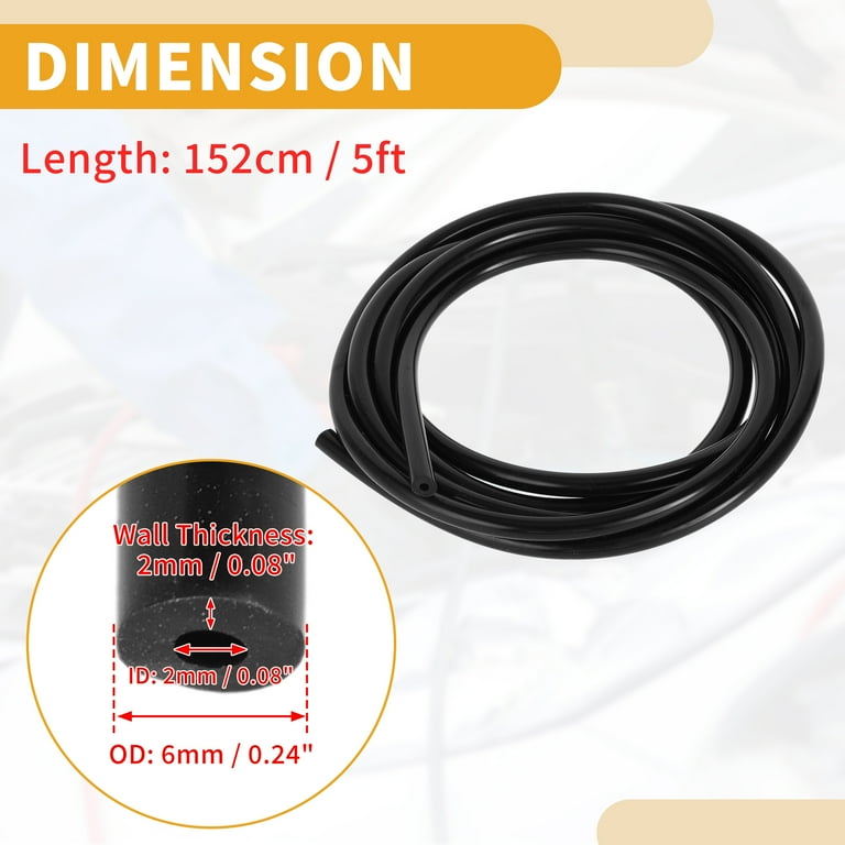 Silicone Vacuum Hose 5mm ID (3/16 Inch) – 5 FT Roll, 130 PSI, Black – Reinforced