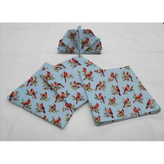 Cardinals Birds & Berries Cloth Napkins by Penny's Needful Things (Set of 4) (Blue)