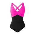 thumbnail image 4 of NMMUED Women's One Piece Swimsuits Tummy Control Front Cross Bathing Suits Tie Back Slimming V Neck Swimwear Hot Pink XXL, 4 of 5