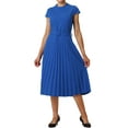 thumbnail image 2 of Vestido plisado de mujer Inspire Chic con cuello simulado, mangas cortas, cinturón y corte A en talla 2XL, color azul real, 2 of 6