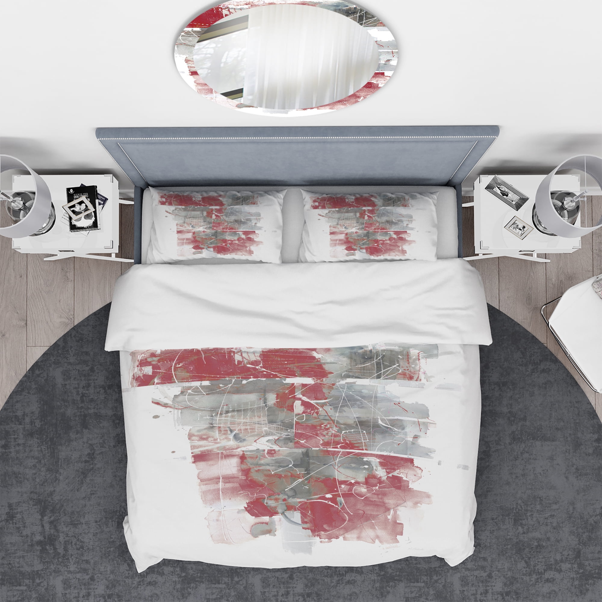 Designart 'Moving In and Out of Traffic I Red Grey' Geometric Duvet Cover Set