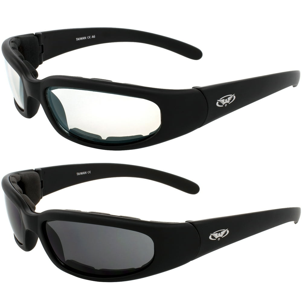 2 Black Frame Motorcycle Riding Glasses Sunglasses Day and Night Smoke